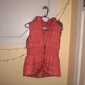 Coral Fur-Lined Hooded Vest